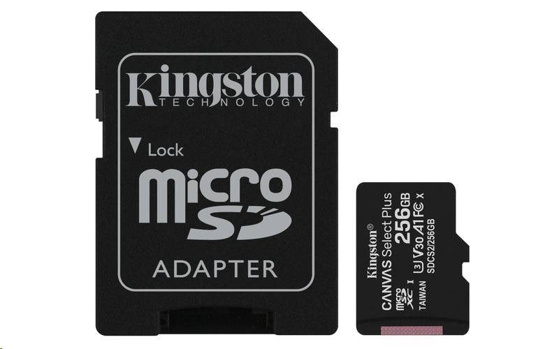 Karta Kingston 256GB micSDXC Canvas Select Plus 100R A1 C10 + adaptér SD